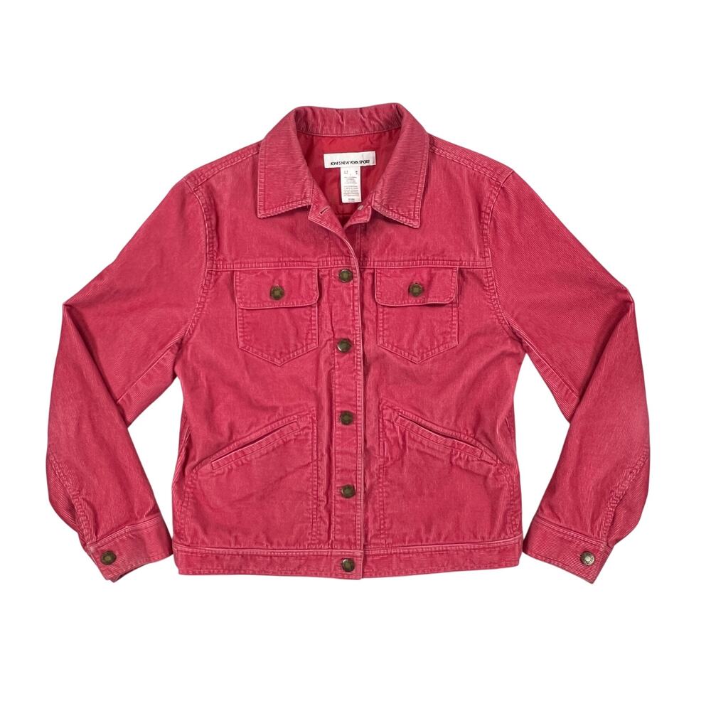 Jones New York Sport Corduroy Jean Jacket Pink Coral Womens Med Cottage VTG 90s‎